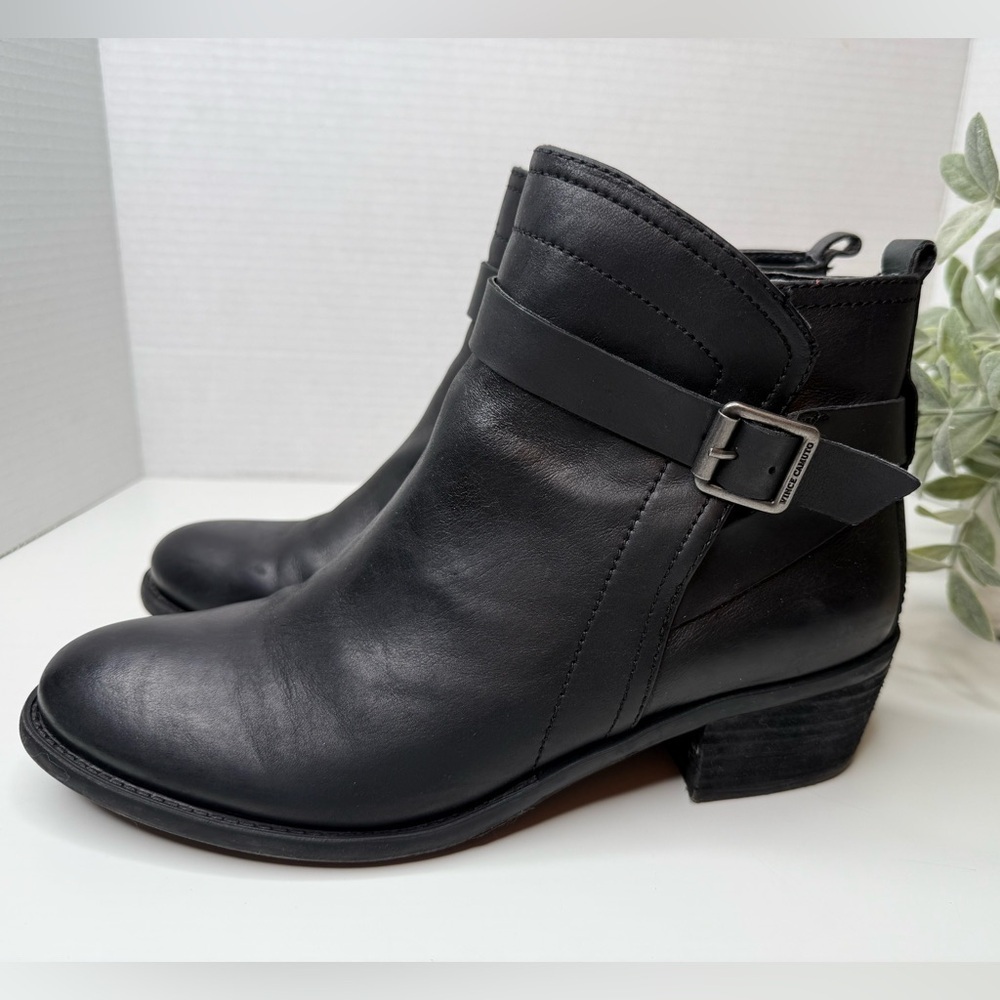 Vince Camuto Black Leather Ankle Boots Size 9.5 Baddie Whimsigoth Buckle Detail
